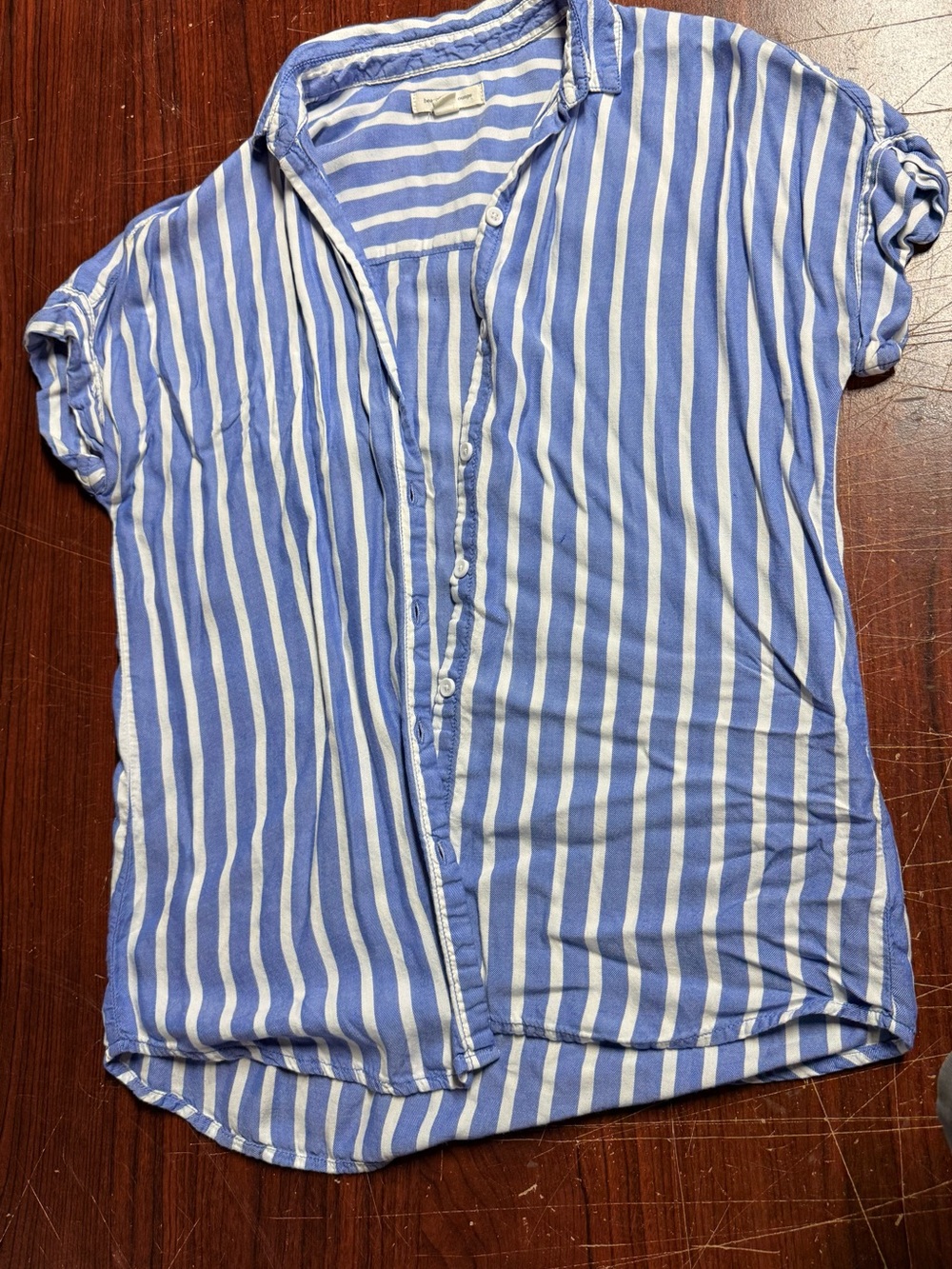 beachlunchlounge Blue and White Striped Button-Front Shirt